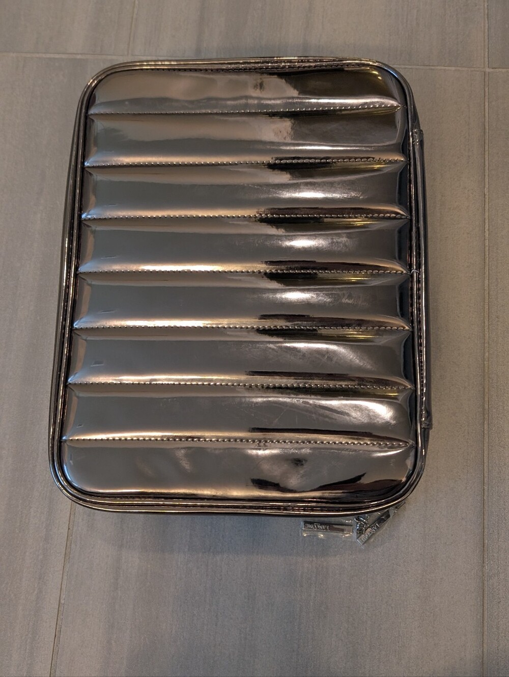 Lancome Metallic Silver Quilted Makeup Bag